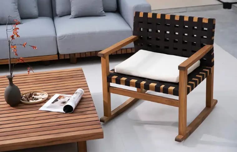 Trapani Teak Wooden Woven Rocking Chair Patio with Cushion Back