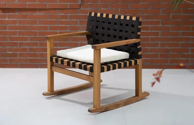 Trapani Teak Wooden Woven Rocking Chair Patio with Cushion