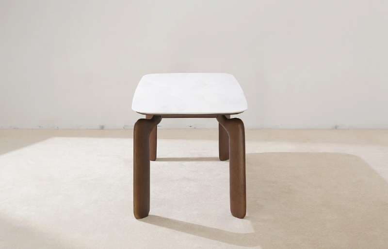 Modern Marble Rectangle Dining Table with Ash Wooden Legs TD1020 Back