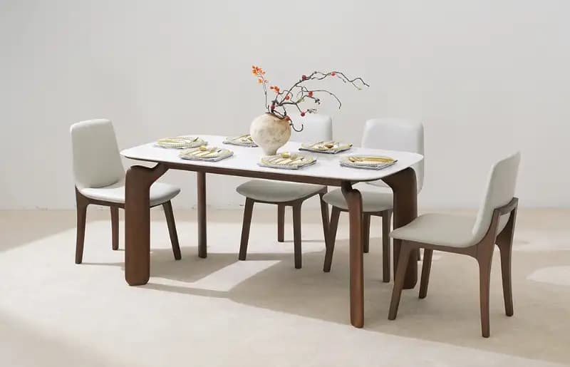 Modern Marble Rectangle Dining Table with Ash Wooden Legs TD1020