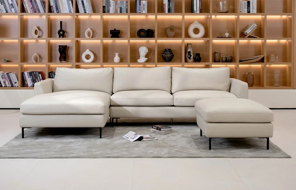 Norda Minimalist Upholstered Leather Sectional Sofa RC837 Back